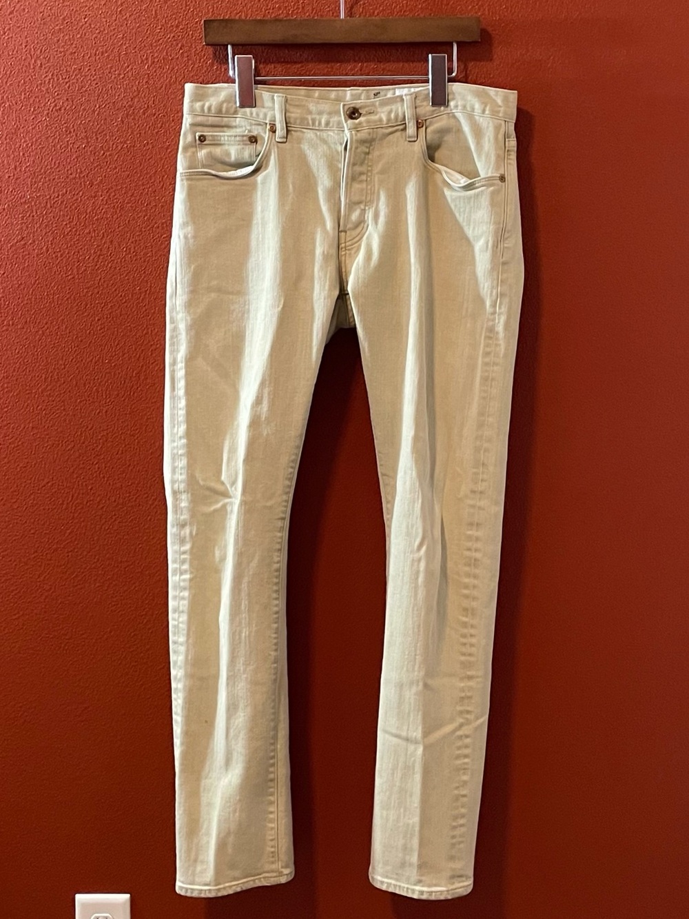 Jack Donnelly Men’s Button Fly Cream USA Made Slim Fit Ecru Selvedge Work Jeans